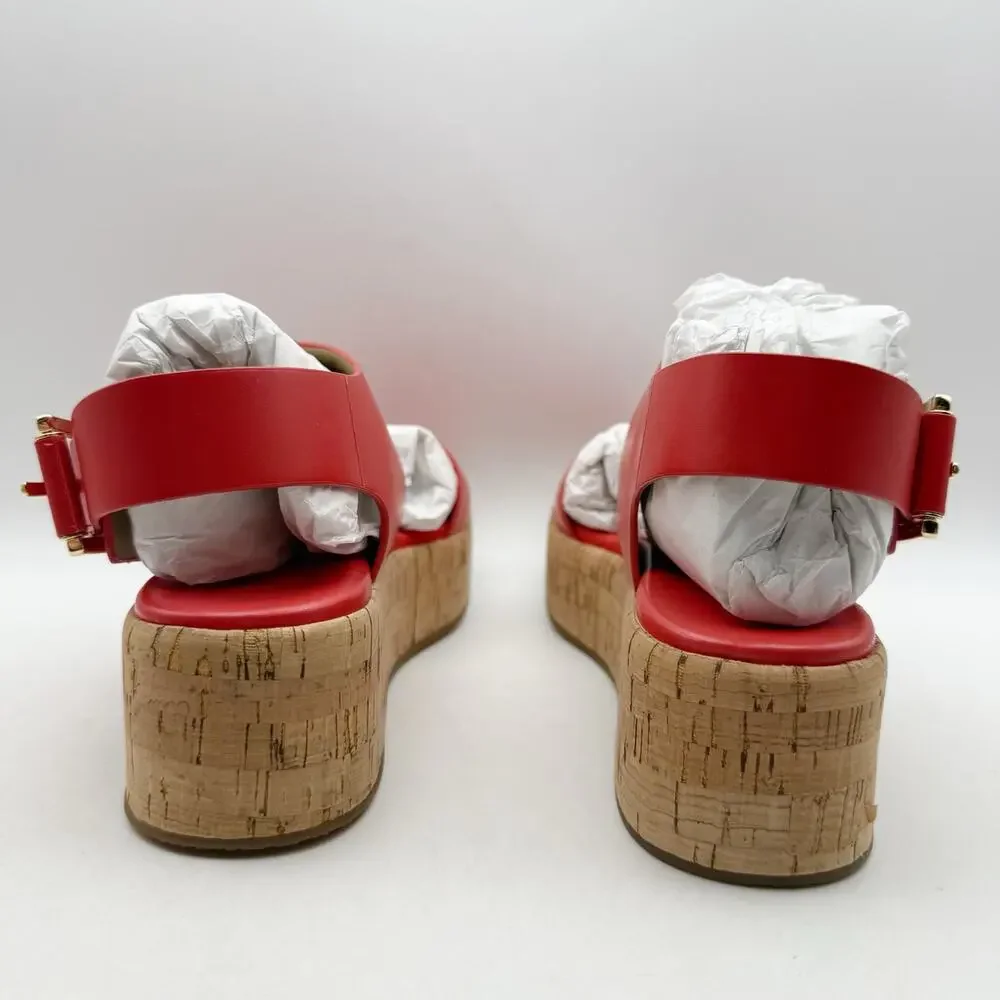 Michael Kors Womens Colby Flatform Sandals LEFT 6 M RIGHT 6.5 M Red Leather EUC